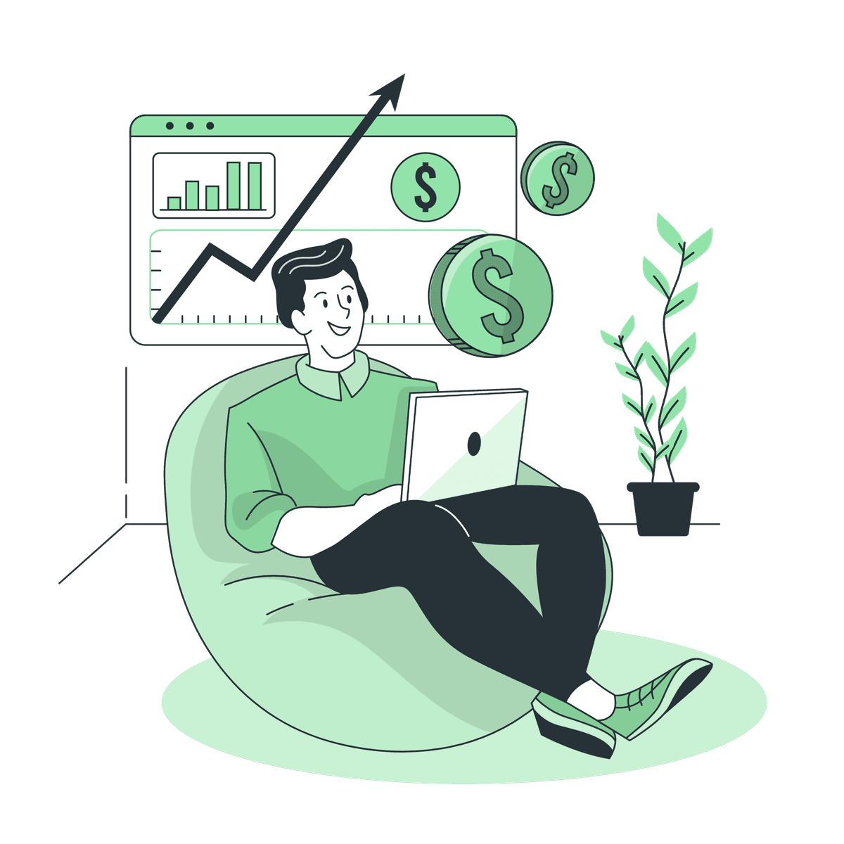 Person working on laptop with financial charts